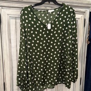 First Love Olive Polka Dot Blouse